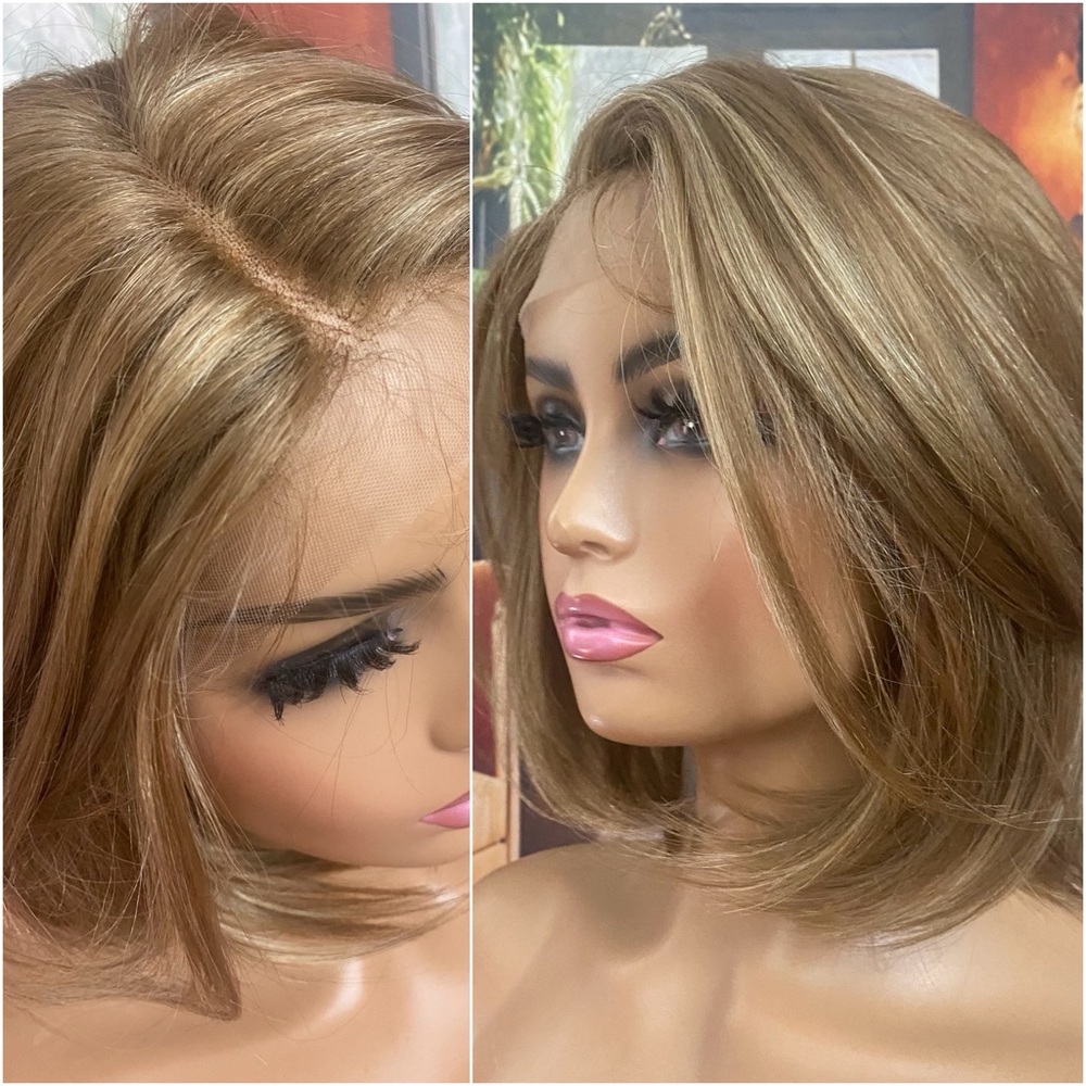 Honey Lace Front short bob Wig - with baby hair, blonde highlights